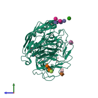 PDB entry 3div coloured by chain, side view.
