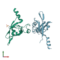 PDB entry 3dj1 coloured by chain, front view.