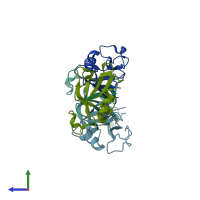 PDB entry 3dj3 coloured by chain, side view.