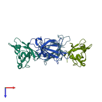 PDB entry 3dj3 coloured by chain, top view.