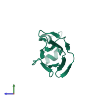 PDB entry 3dj9 coloured by chain, side view.