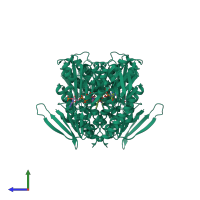 Homo dimeric assembly 1 of PDB entry 3djg coloured by chemically distinct molecules, side view.