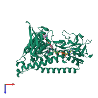 PDB entry 3djg coloured by chain, top view.