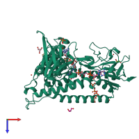 PDB entry 3djj coloured by chain, top view.