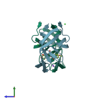 PDB entry 3djk coloured by chain, side view.