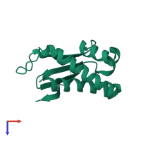 PDB entry 3djn coloured by chain, top view.