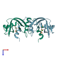 PDB entry 3djp coloured by chain, top view.