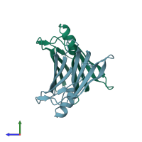 PDB entry 3djr coloured by chain, side view.