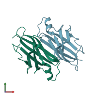 PDB entry 3djt coloured by chain, front view.