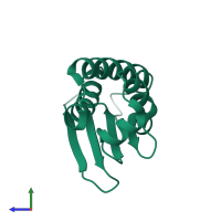 PDB entry 3dju coloured by chain, side view.