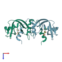 PDB entry 3djv coloured by chain, top view.