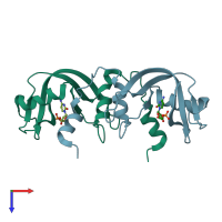 PDB entry 3djx coloured by chain, top view.