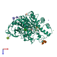 PDB entry 3djy coloured by chain, top view.