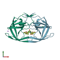 PDB entry 3dk1 coloured by chain, front view.