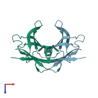 PDB entry 3dk2 coloured by chain, top view.