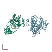 PDB entry 3dk6 coloured by chain, front view.