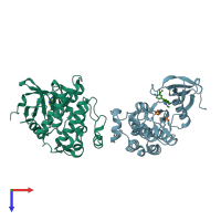 PDB entry 3dk7 coloured by chain, top view.