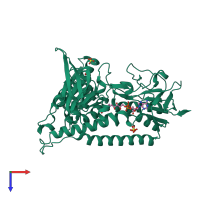 PDB entry 3dk9 coloured by chain, top view.