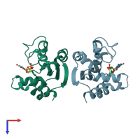 PDB entry 3dkd coloured by chain, top view.