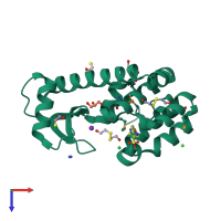 PDB entry 3dke coloured by chain, top view.