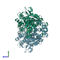 PDB entry 3dkj coloured by chain, side view.