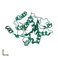 PDB entry 3dkp coloured by chain, front view.