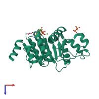 PDB entry 3dkp coloured by chain, top view.