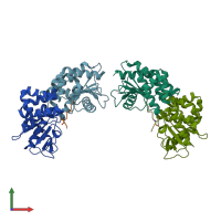 PDB entry 3dks coloured by chain, front view.