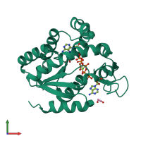 PDB entry 3dkv coloured by chain, front view.