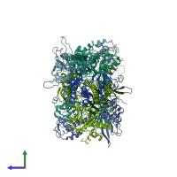 PDB entry 3dkw coloured by chain, side view.