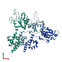 PDB entry 3dkx coloured by chain, front view.