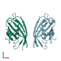 PDB entry 3dkz coloured by chain, front view.