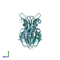 PDB entry 3dkz coloured by chain, side view.