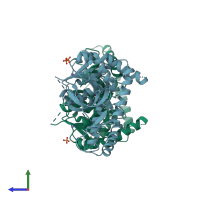 PDB entry 3dl2 coloured by chain, side view.