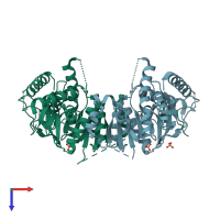 PDB entry 3dl2 coloured by chain, top view.