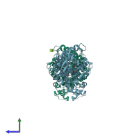 PDB entry 3dl7 coloured by chain, side view.