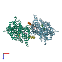 PDB entry 3dl9 coloured by chain, top view.