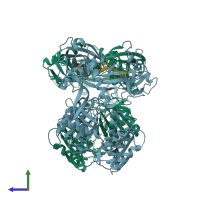 PDB entry 3dlb coloured by chain, side view.