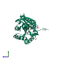 PDB entry 3dlc coloured by chain, side view.