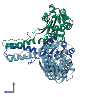 PDB entry 3dli coloured by chain, side view.