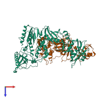PDB entry 3dlk coloured by chain, top view.