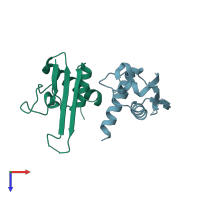 PDB entry 3dlv coloured by chain, top view.