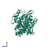 PDB entry 3dlz coloured by chain, side view.