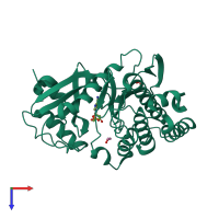 PDB entry 3dlz coloured by chain, top view.