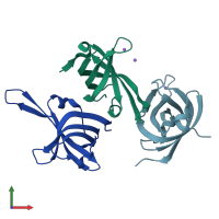 PDB entry 3dm3 coloured by chain, front view.