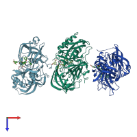 PDB entry 3dm6 coloured by chain, top view.