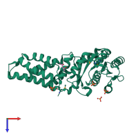 PDB entry 3dm9 coloured by chain, top view.