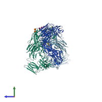 PDB entry 3dmk coloured by chain, side view.