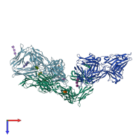 PDB entry 3dmk coloured by chain, top view.