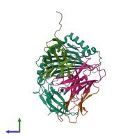 PDB entry 3dmm coloured by chain, side view.